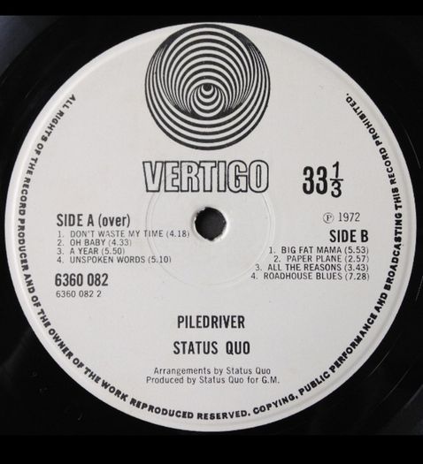 Status Quo Piledriver lp UK 2nd issue vertigo