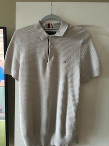 Tommy Hilfiger Cream Textured Knit Polo Shirt Size S