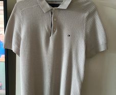 Tommy Hilfiger Cream Textured Knit Polo Shirt Size S