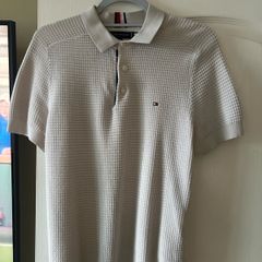 Tommy Hilfiger Cream Textured Knit Polo Shirt Size S