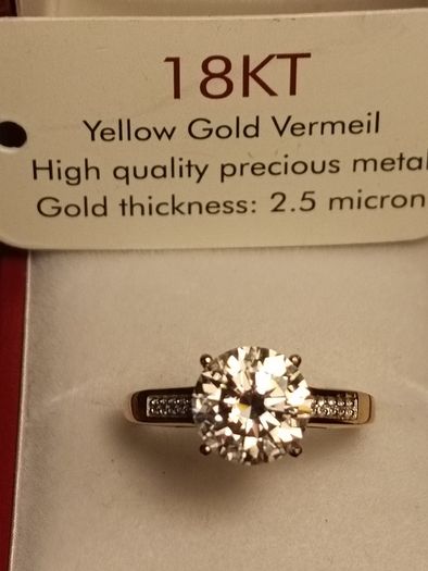 3 carat Moissanite Solitaire Ring in 18kt Vermeil Hard Gold Plated Sterling Silver (Bargain)