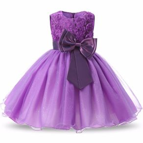 Girls 3D Effect Flower Sleeveless Formal Party Dress Wedding Bridesmaid Sz 5-6y