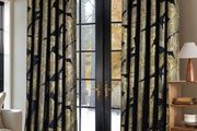 Velvet Curtains with Gold Foil Leaves Pattern, 2 Pieces Black Velvet Curtains with Eyelets, Each 90 x 90 Inch, Room Darkening Curtain Drapes for Classical Living Room Bedroom