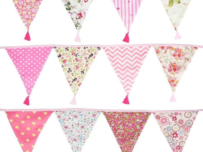 NEW SALE Fabric Bunting Banner with Tassel, 3.3M Double Sided Cotton Tassel Banner with 12 Pink Triangle Pennants, Vintage Cloth Garlands for Nursery Bedroom Playhouse Decoration