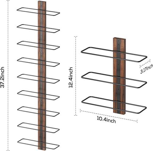 Wall Wine Rack for 9 Bottles, Metal Black & Wood Look - Hanging for Wall Mounting, Bottle Rack for Wine