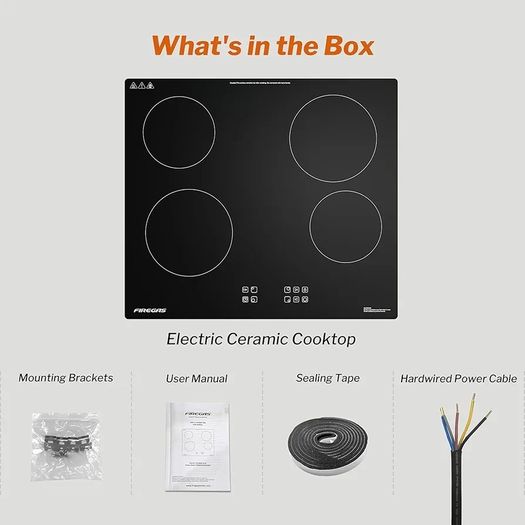 4 Burner Electric Ceramic Hob, 6000W Built-in Electric Hob, 9 Power Levels, Timer, Child Lock, Pause Function, Residual Heat Indicator, Hardwired