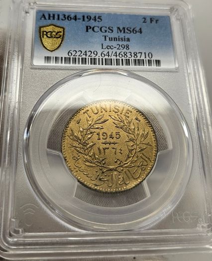 Tunisia 1945 2 Francs PCGS MS64