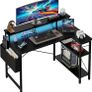100cm Reversible L-Shaped Gaming Desk with Power Sockets & LED Lights, Carbon Fibre Computer Table with Long Monitor Stand, 2-Tier CPU Storage Shelves & Side Pouch, Black Image 8