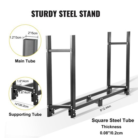 2.44m Steel Firewood Rack with Cover