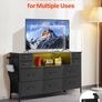 10 Drawer Dresser, Fabric Drawer Dresser with Fabric Bins, Closet Storage Drawers with Open Storage Shelf, LED Lights & Built-in Outlet, Fabric Storage Tower for Bedroom, Hallway, Closet, Black Image 4