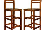 Bar Stools With Back Rest Wooden Kitchen Made Of Tropical Acacia Hardwood (Lot of 2)