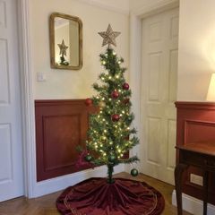3 foot small christmas tree with decorations and box