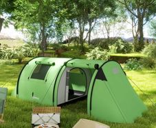 Four Man Duo Room Tunnel Tent, with Accessories - Green