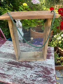 Unused Rustic Wooden Bird Feeder with Wire Mesh