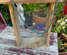 Unused Rustic Wooden Bird Feeder with Wire Mesh