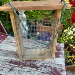 Unused Rustic Wooden Bird Feeder with Wire Mesh