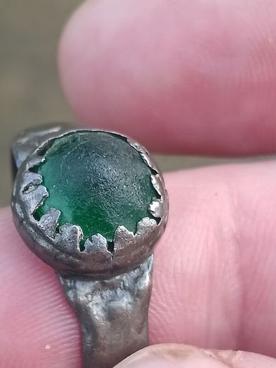 Medieval Nomad Green Garnet Bronze Ring 9th-13th AD
