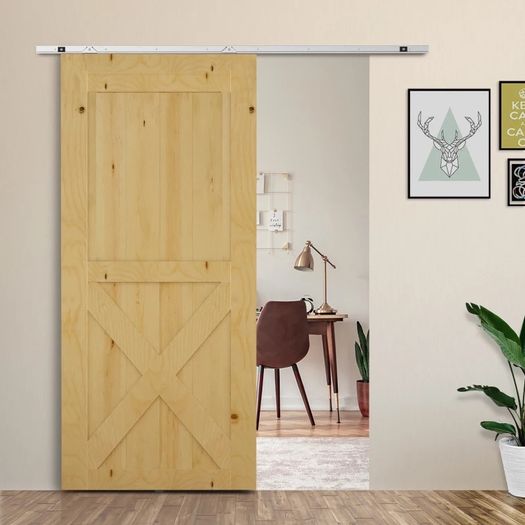 NEW SALE | Shed Sliding Door Track System, Sliding Barn Door Kit Set, 6FT/186cm,for Single Wooden by Wood Roller Style Set-Silver