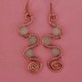 Handmade Copper Wire Wrapped Earrings, Milky Glass Beads, Boho Spiral Dangles Image 2
