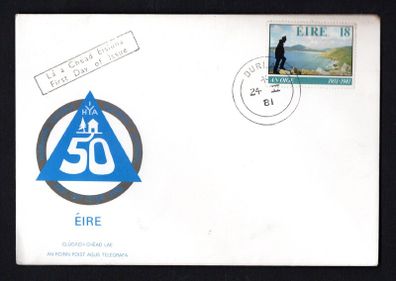 1981 Ireland 50th Anniversary of the Founding of An Oige 18p Hill-walking Commemorative Stamp P&T First Day (FDC) with Durlas (Thurles) Steele cancel.