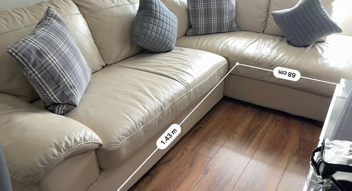 Cream leather left hand corner Sofa