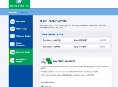 Irish Ferries Travel Credit Save 110 Euro