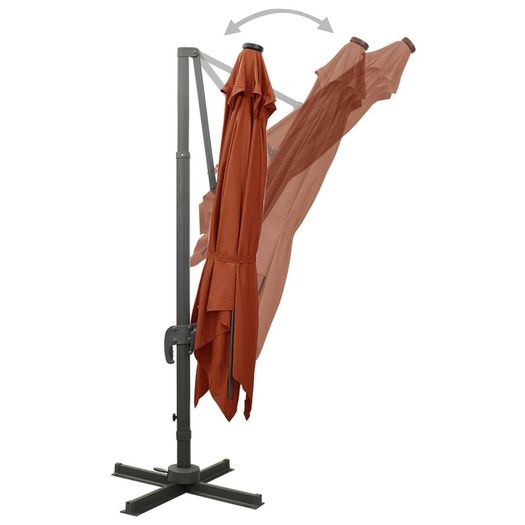 Cantilever Umbrella with Pole and LED Lights Terracotta 300 cm