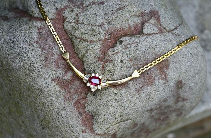 Vintage 1970s Ruby & Diamond Necklace - 18ct