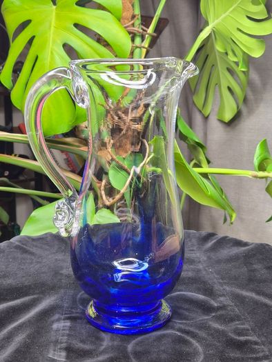 Jerpoint Glass Large Handcrafted Studio Art Glass Pitcher Cobalt Blue