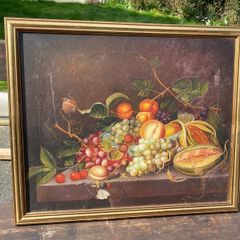 Oil on Canvas featuring Fruit and Butterflies
