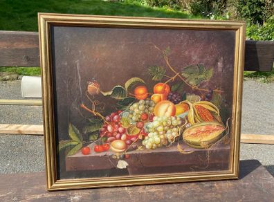Oil on Canvas featuring Fruit and Butterflies