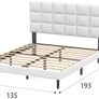 Double Bed Frame, Easy Assembly, Sturdy Wooden Slat Support, Upholstered Platform with Headboard, No Box Spring Needed, White Double Bed 135 x 190 Image 4