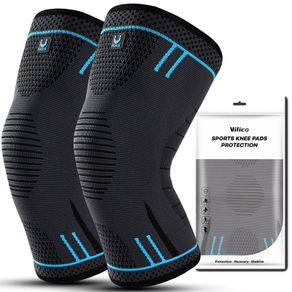 Compression Knee Support Sleeves Pair (2pcs) | Elastic & Breathable | Black-Blue | Size L | New