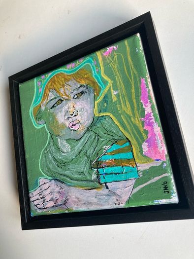 Framed Original Abstract Portrait of Baby Boy Toddler  Original Irish Art