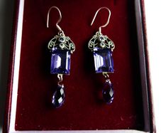 Vintage Sterling Silver 925 Dainty Violet Crystal and Silver Earrings 8,8g