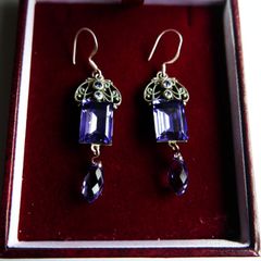 Vintage Sterling Silver 925 Dainty Violet Crystal and Silver Earrings 8,8g