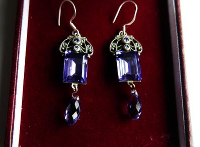 Vintage Sterling Silver 925 Dainty Violet Crystal and Silver Earrings 8,8g