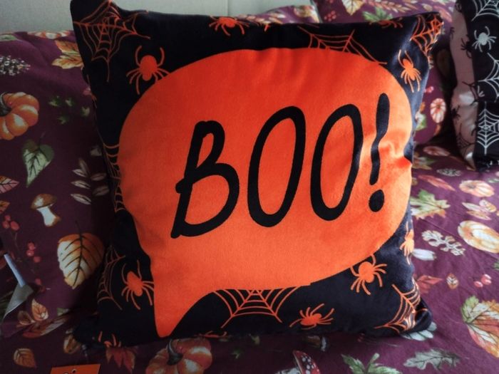 Bedlam Brand Boo Halloween Cushion in Orange