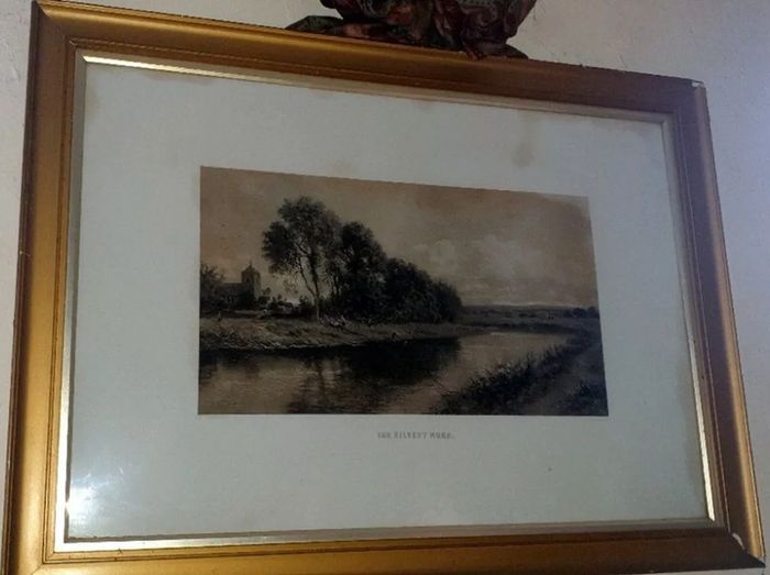 Large Antique Framed Landscape 'The Silvery Morn'