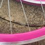 Pink Bicycle Wheelset - Fixie/Singlespeed/FixedGear/Track Bike (FlipFlop Rear Hub) Sealed Bearings - Massive Discount Sale due to Cosmetic Flaws - Pink Rims with Silver Spokes and Hubs Image 4