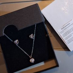 Elizabeth Duke Heart Shaped Silver Zirconia Pendant Necklace and Stud Earrings Set