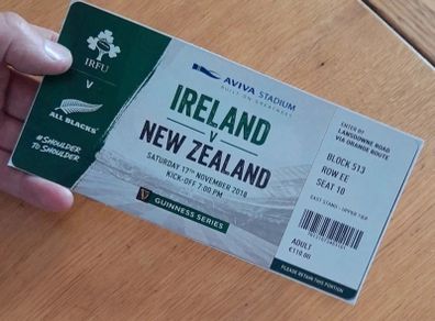 Ireland v New Zealand RUgby Souvenir Ticket Aviva DUblin 2018