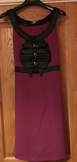 Purple dress Size 16 with black satin detail