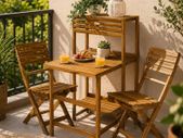 Folding Bistro Set for 2  Acacia Wood with Storage Shelves & 2 Chairs
