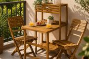 Folding Bistro Set for 2  Acacia Wood with Storage Shelves &amp; 2 Chairs