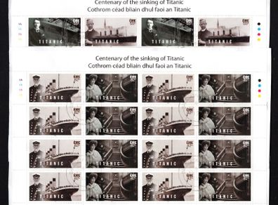 2012 Ireland Centenary of the Sinking of The RMS Titanic Commemorative Stamp Sheetlet Plate 1A1A1A1A Fine CDS Used with Dublin cancel of 12th April 2012 (First day of issue) on envelope extract