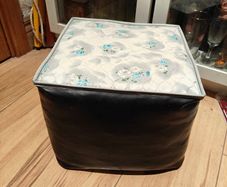 Quirky retro 1960s leatherette footstool pouffe floral pattern
