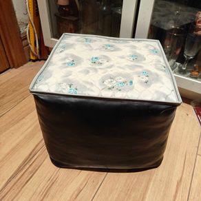 Quirky retro 1960s leatherette footstool pouffe floral pattern