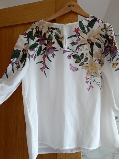 Oasis white floral butterfly blouse fancy M/L 16