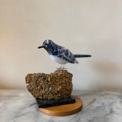 Premium Hand-Carved Sodalite Gemstone Swallow Bird Carving on Raw Mineral Base